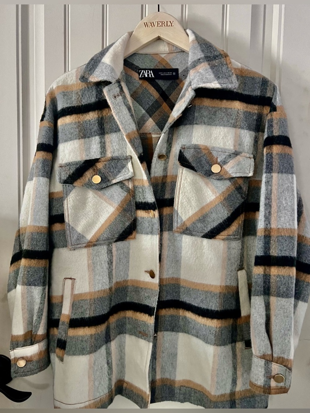 Zara Plaid Jacket in Cream, Gray & Brown